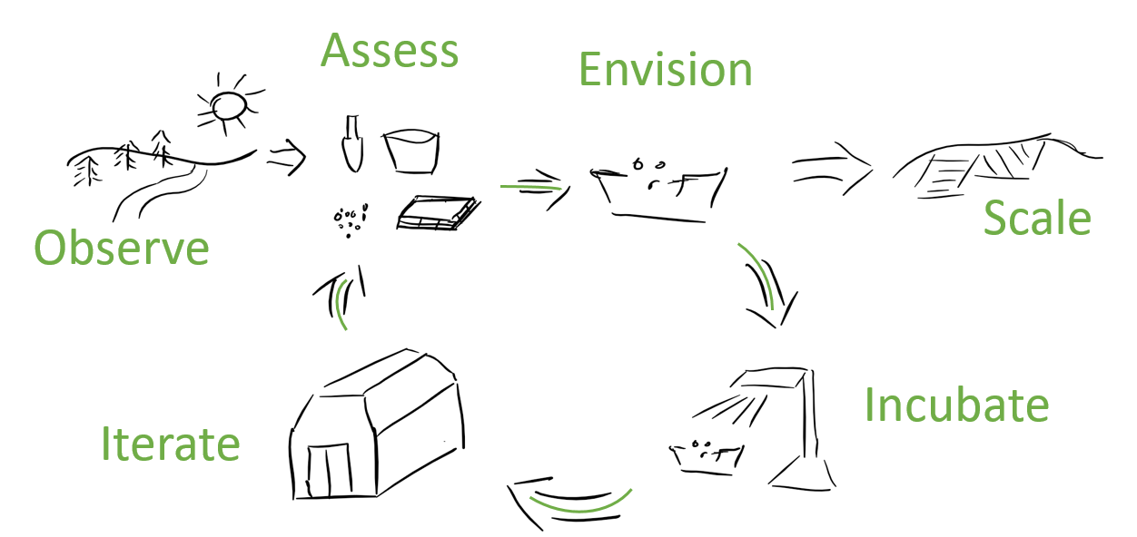 Org_Experimentation Graphic A green and white drawing of various objects.